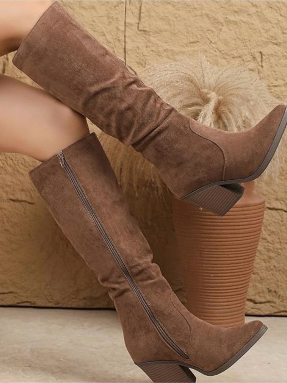 Pointed Toe Faux Suede Slouchy High Boots